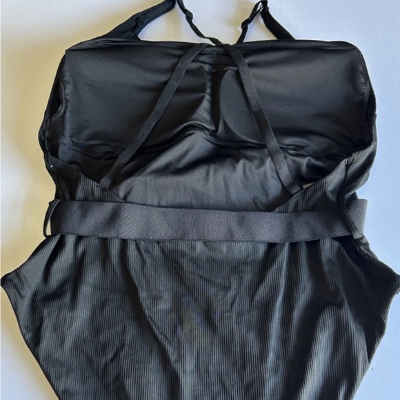 Victoria's Secret Black Ribbed One-Piece with Logo Buckle Belt - Picture 3 of 5